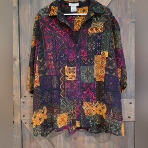 Vintage 80s Semi Sheer Exotic Blouse By Romans Size 18w